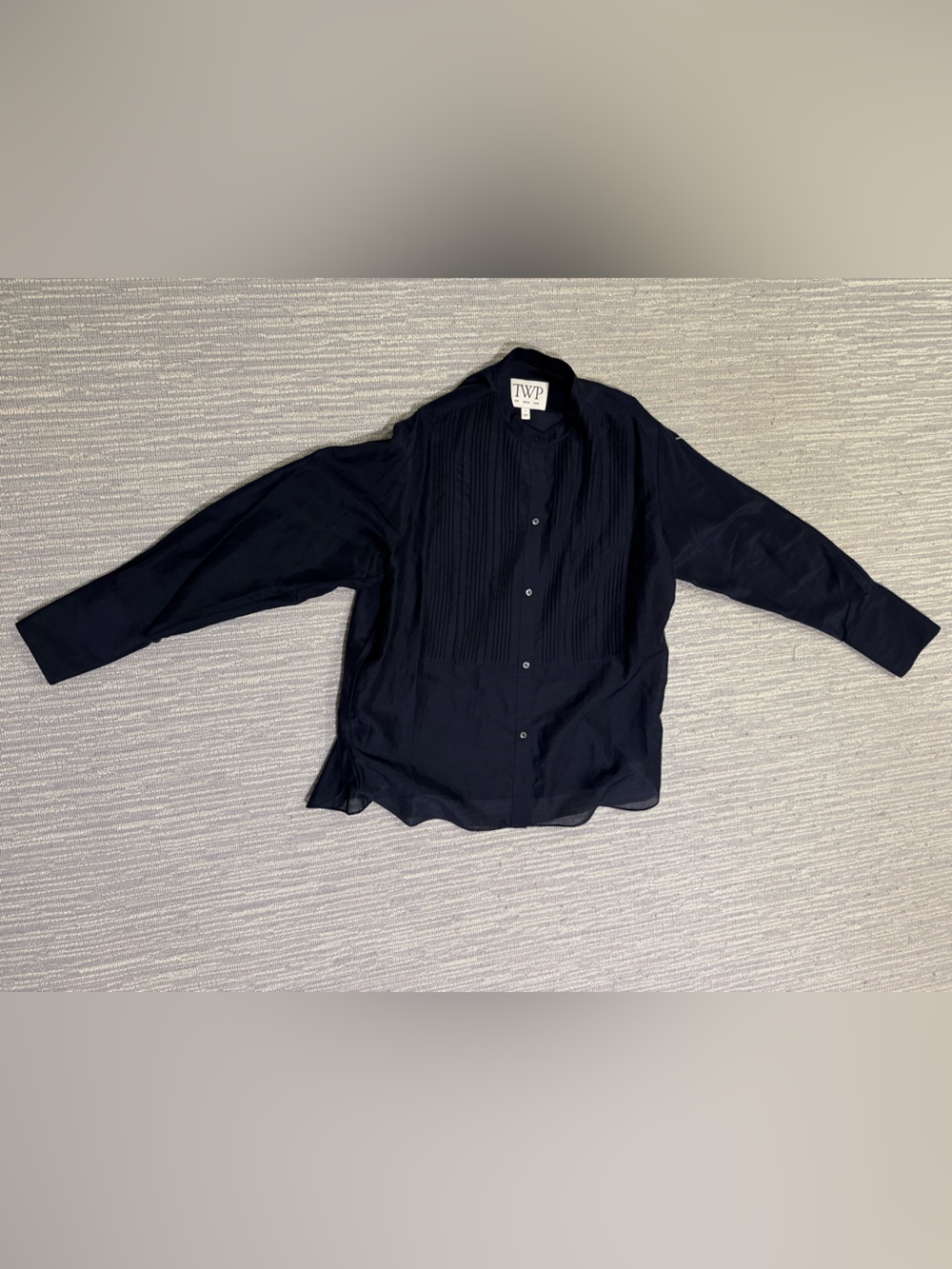 TWP Cotton and Silk Navy Button Down